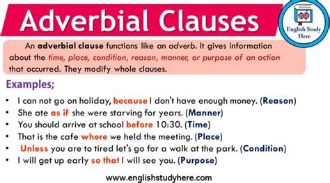 adverbial clauses  english english study adverbs learn english