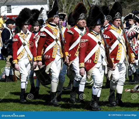 men dressed  british redcoats editorial stock image image