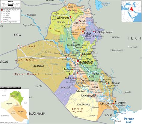 detailed political map  iraq ezilon maps