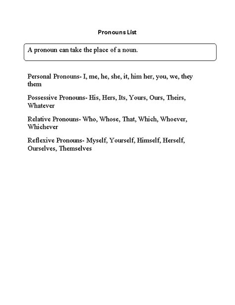 regular pronouns worksheets pronouns list