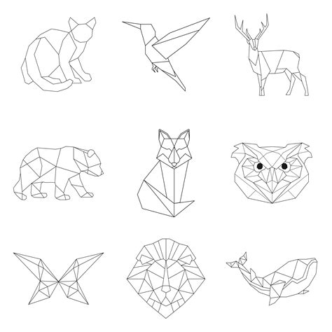 set  animal linear illustrations   vectors clipart