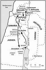 Jesus Journeys Jerusalem Travels Map Around Galilee Back Journey Ministry Bible Nazareth Miracles His Early sketch template