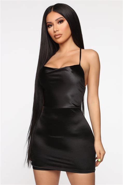 Coming Out Satin Mini Dress Black In 2020 Mini Black Dress Tight