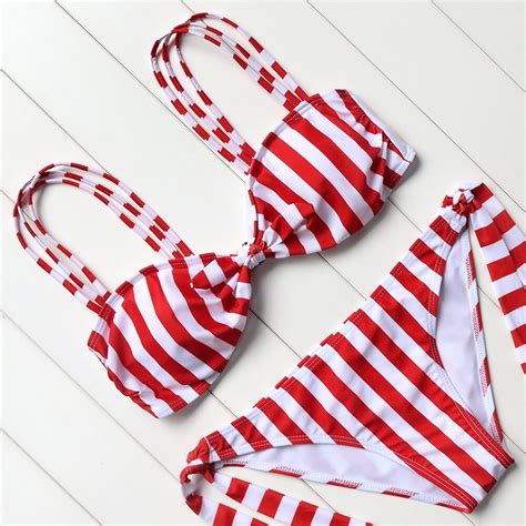 Red Bikini Set 2018 Sexy Push Up Swimsuit Women Padded Bikini Halter