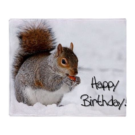 happy birthday squirrel throw blanket  ritmoboxerdesigns cafepress
