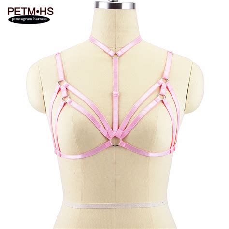 Womens Pink Body Harness Cage Bras Lingerie Elastic Bondage Lingerie