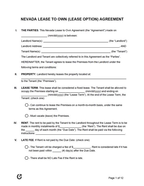 nevada lease   agreement  word