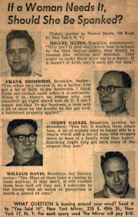 qanda from a 1950s era newspaper “if a woman needs it should she be spanked” — a resounding