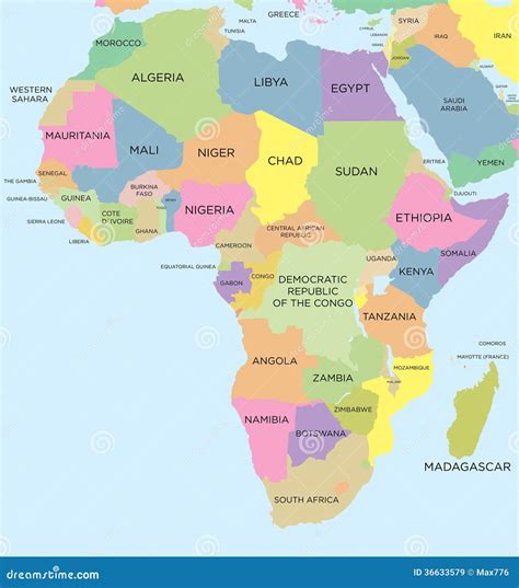 gekleurde politieke kaart van afrika vector illustratie afbeelding