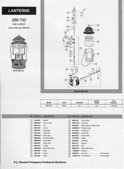 parts diagram  coleman   gas camping lantern