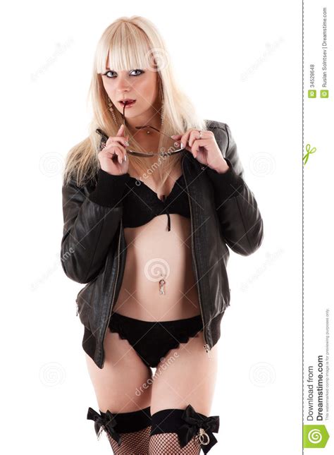 Beautiful Sexy Woman In Leather Jacket Royalty Free Stock