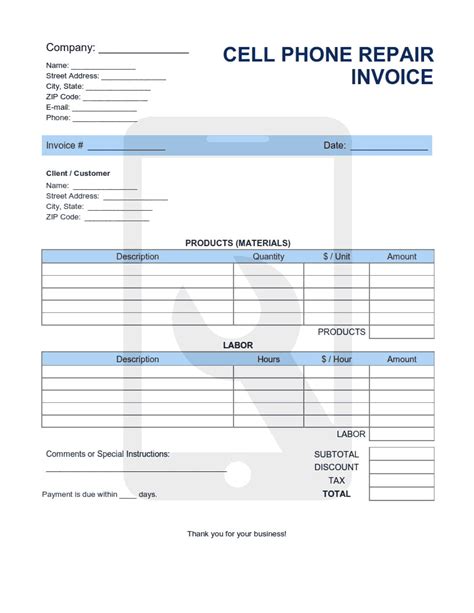 mobile phone invoice template