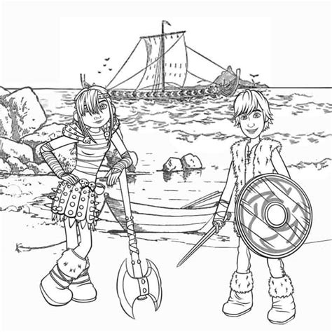 hiccup  astrid   train  dragon coloring printable