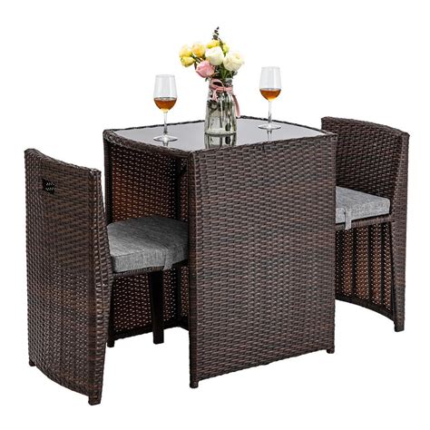pcs wicker bistro set patio furniture space save rattan table chair set outdoor ebay