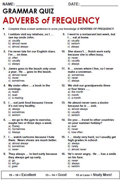 adverbs  frequency   grammar