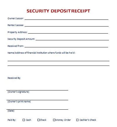 security deposit receipts templates form word template