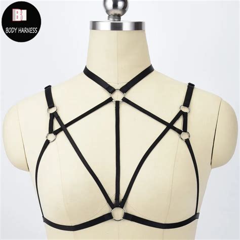 Sexy Black Body Harness Gothic Fetish Wear Cage Bra Women Bondage