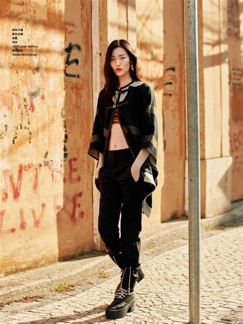 liu wen hits the streets in louis vuitton jacket and slouchy trousers