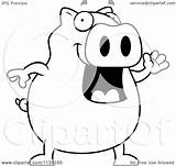Pig Clipart Cartoon Waving Outlined Coloring Vector Cory Thoman Royalty sketch template