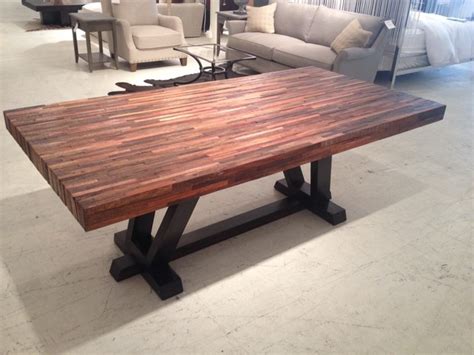 reclaimed wood strip dining table transitional dining