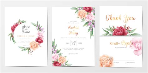 romantic foliage wedding invitation cards template set 673384 vector