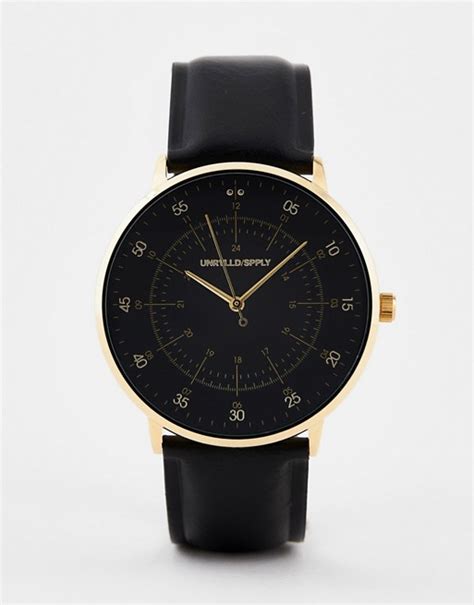 asos design montre classique avec details dores  bracelet imitation cuir noir asos