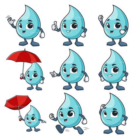 cartoon rain drop holds umbrella vector graphic friendlystock