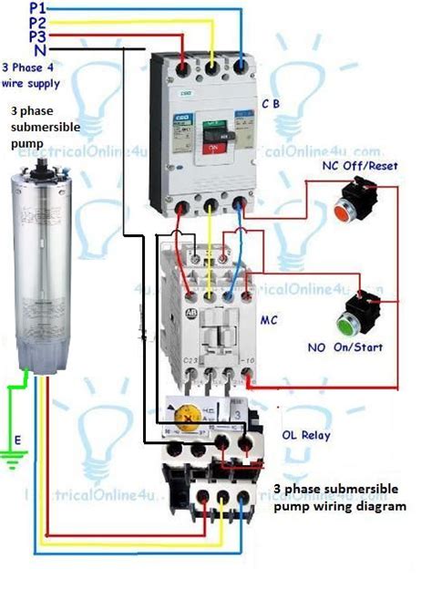 phase submersible pump wiring diagram  dol stater electricalonlineu submersible pump