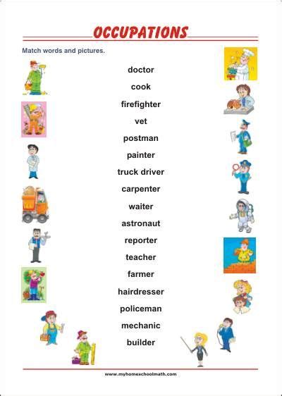 learning occupations jobs professions  printable worksheet