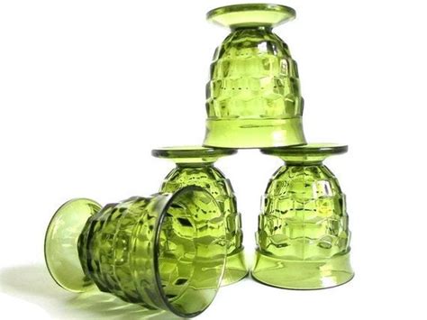 Retro Dishes 1970s Glassware Green Footed Vintage Water