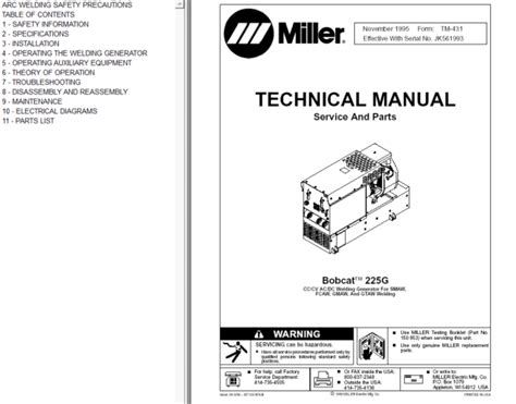 miller bobcat  service technical manual ebay