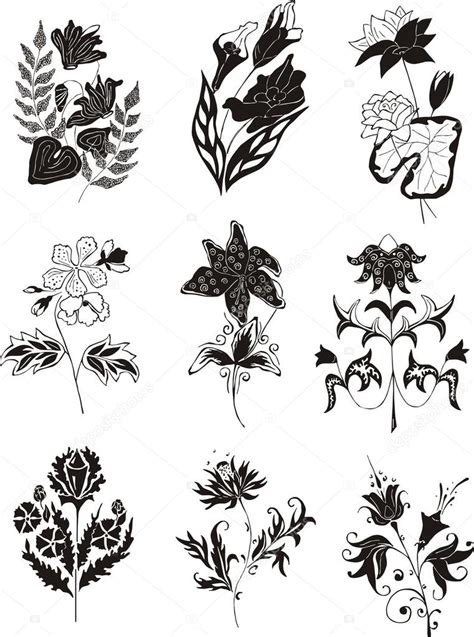 disegni stilizzati fiore bianco  nero vettoriali stock  rorius