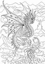 Dragon Coloring Pages Adult Dragons Adults Printable Book Sheets Coloriage Fairy Mandala Colouring Kids Favoreads Adulte Dessin Etsy Drawing Fantasy sketch template