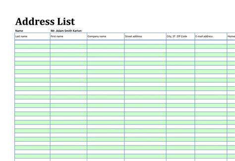 excel mailing list template addictionary