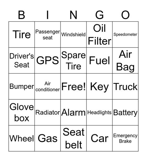 car bingo card