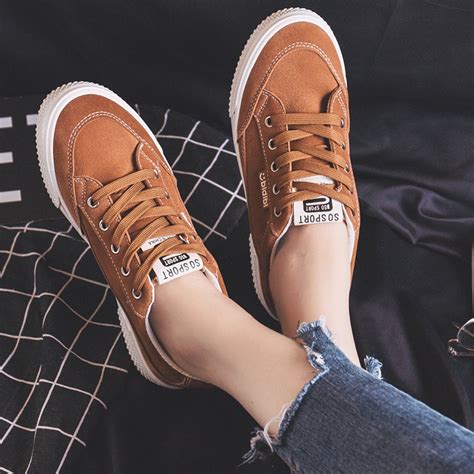 women casual shoes brown sneakers  female lace  classic design black shoes  students ins