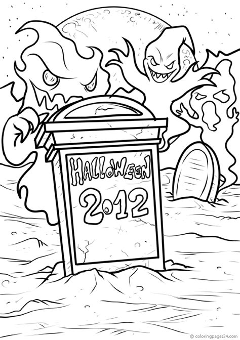 halloween graveyard   ghosts coloring pages