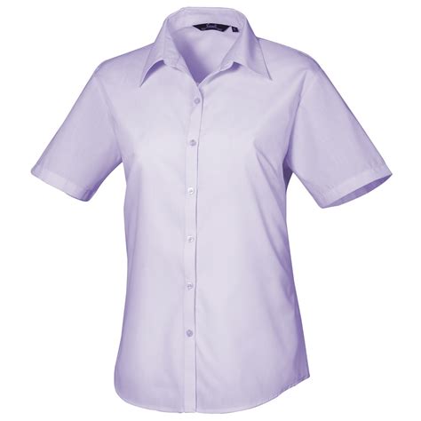 Womens Ladies Premier Short Sleeve Poplin Blouse Plain Work Office