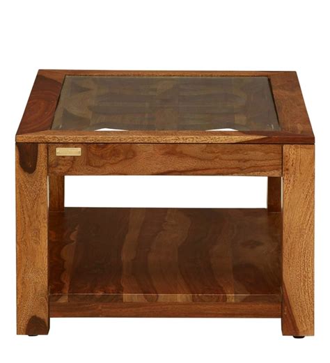 Buy Mckenzy Solid Wood Coffee Table With Glass Top In Rustic Teak