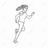 Running Girl Looking Young Drawing Sportive Athletic Clothing Coloring Neo sketch template