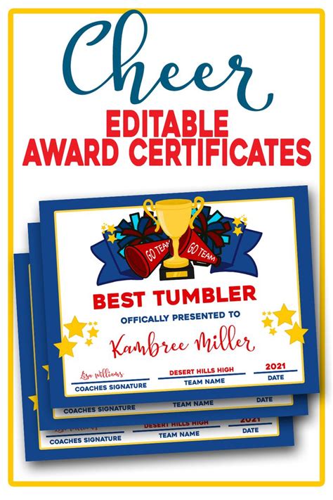cheer team awards editable  file cheer certificates  etsy