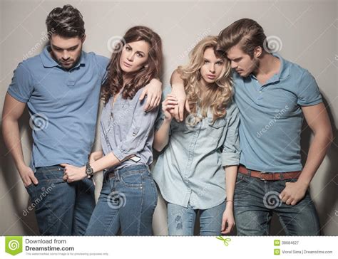 men and women standing together in casual clothes stock image image