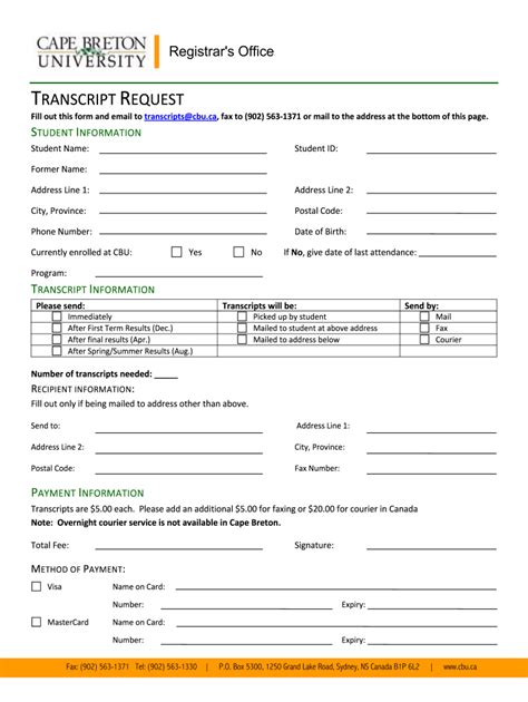 Cbu Transcript Request Form Fill Out And Sign Printable Pdf Template