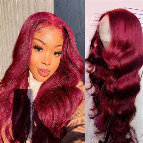 burgundy  lace front wig body wave transparent frontal wig