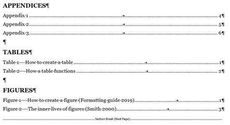 appendices tables  figures formatting guide  academic texts