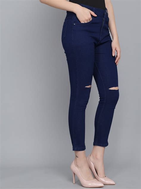 Slim M Moddy 515hw Knee Cut Denim Lycra Women Blue Jeans Button And Zip