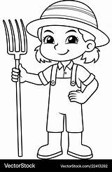 Farmer Girl Vector Fork Bw Holding Ready Work Coloring Pages Cartoon Drawing Farm Kids Boy Vectorstock Colouring Woman sketch template