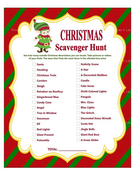 christmas scavenger hunt printables printable word searches