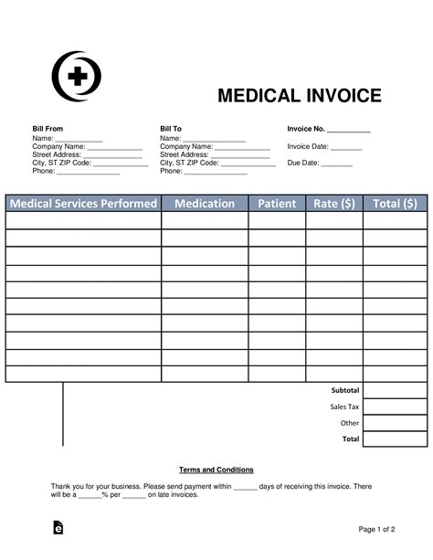 editable  medical invoice template word  eforms  medical