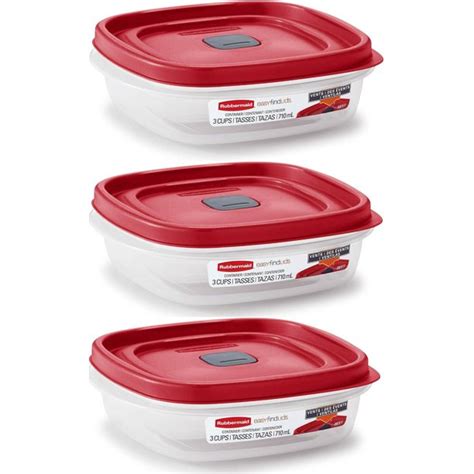 Rubbermaid Easy Find Lids 3 Cup Food Storage Containers With Red Vented